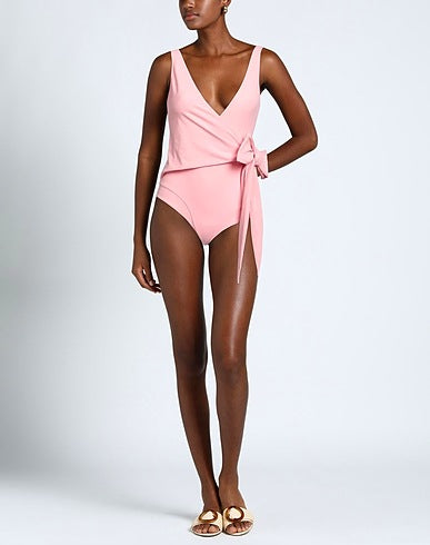 LISA MARIE FERNANDEZ Pink Wrap-Tie Side The Dree Louise Crepe V-Neck Swimsuit - House Of Huntington