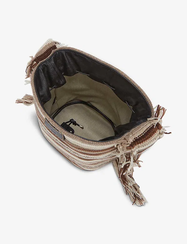 Chloe Jorge Striped Fringed Boho Cashmere Woven Bucket Tote Bag
