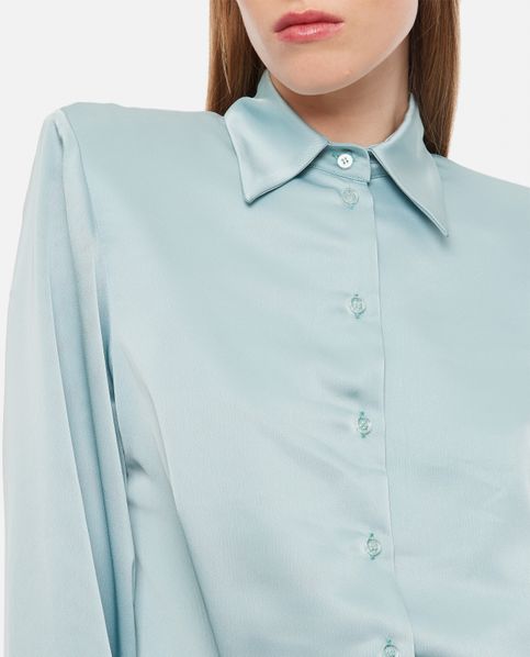 The Attico Sylvie Turquoise Satin Shirt Mini Dress