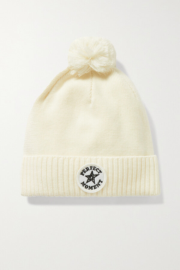 Perfect Moment Patch Ii Pompom Embellished Appliquéd Wool Beanie