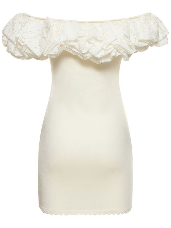 Alexandra Vauthier White Voluminous Ruffle Trim Off Shoulder Mini Dress - House Of Huntington