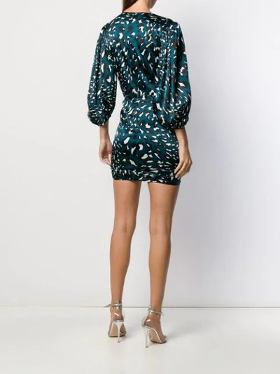 Alexandre Vauthier Blue Leo Print Silk Satin Plunge Neck Ruched Mini Dress