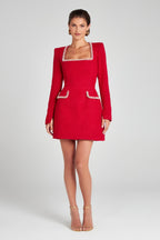 Nadine Merabi Red Natalie Tweed Mini Dress