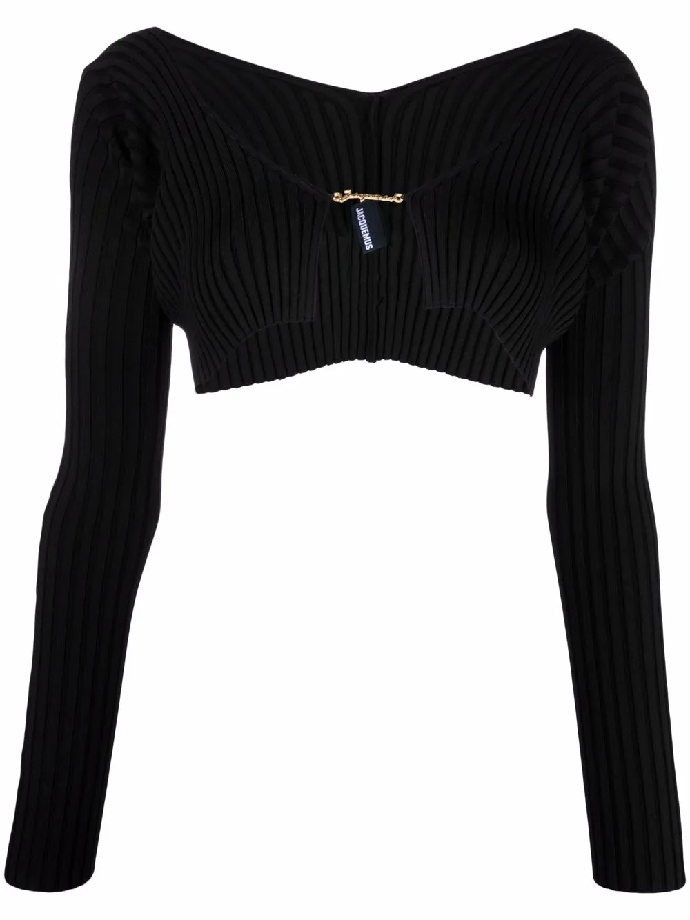 Cardigan court à lien et pendentif logo noir Jacquemus La Maille Pralu