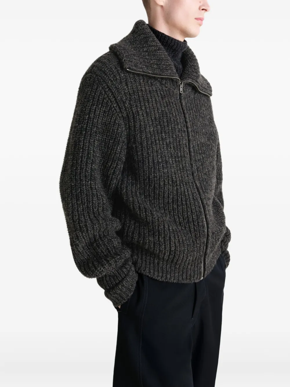 Lemaire Grey Alpaca Yak Blend Ribbed Zip-up Cardigan