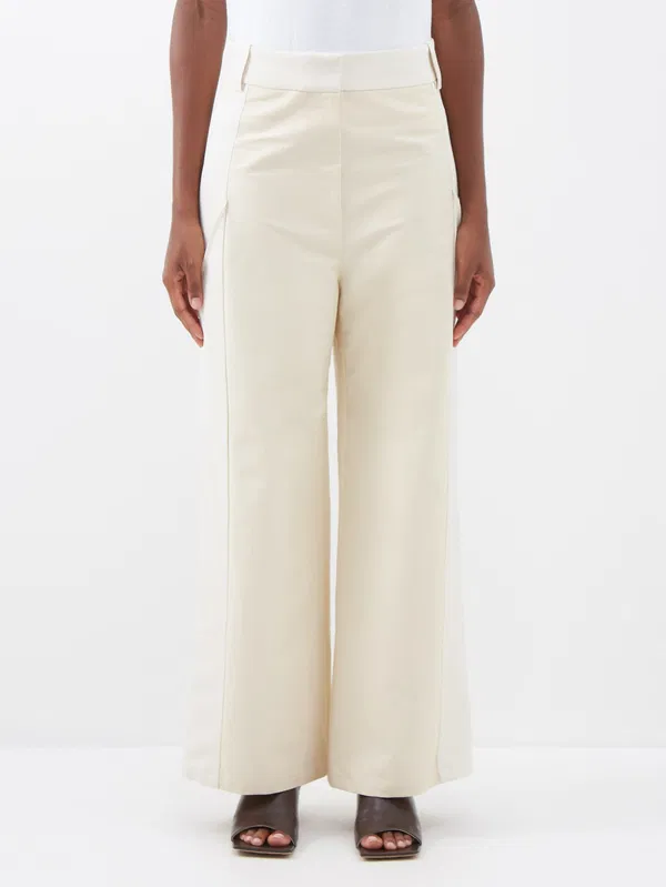 Khaite Cream Leon Cotton Straight Leg Trousers