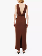 Robe marron à décolleté plongeant Reformation x Laura Harrier Velda