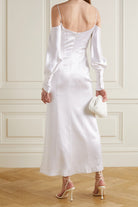 Galvan London White Valencia Off-The-Shoulder Silk-Satin Bridal Wedding Dress - House Of Huntington