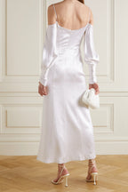 Galvan London White Valencia Off-The-Shoulder Silk-Satin Bridal Wedding Dress - House Of Huntington