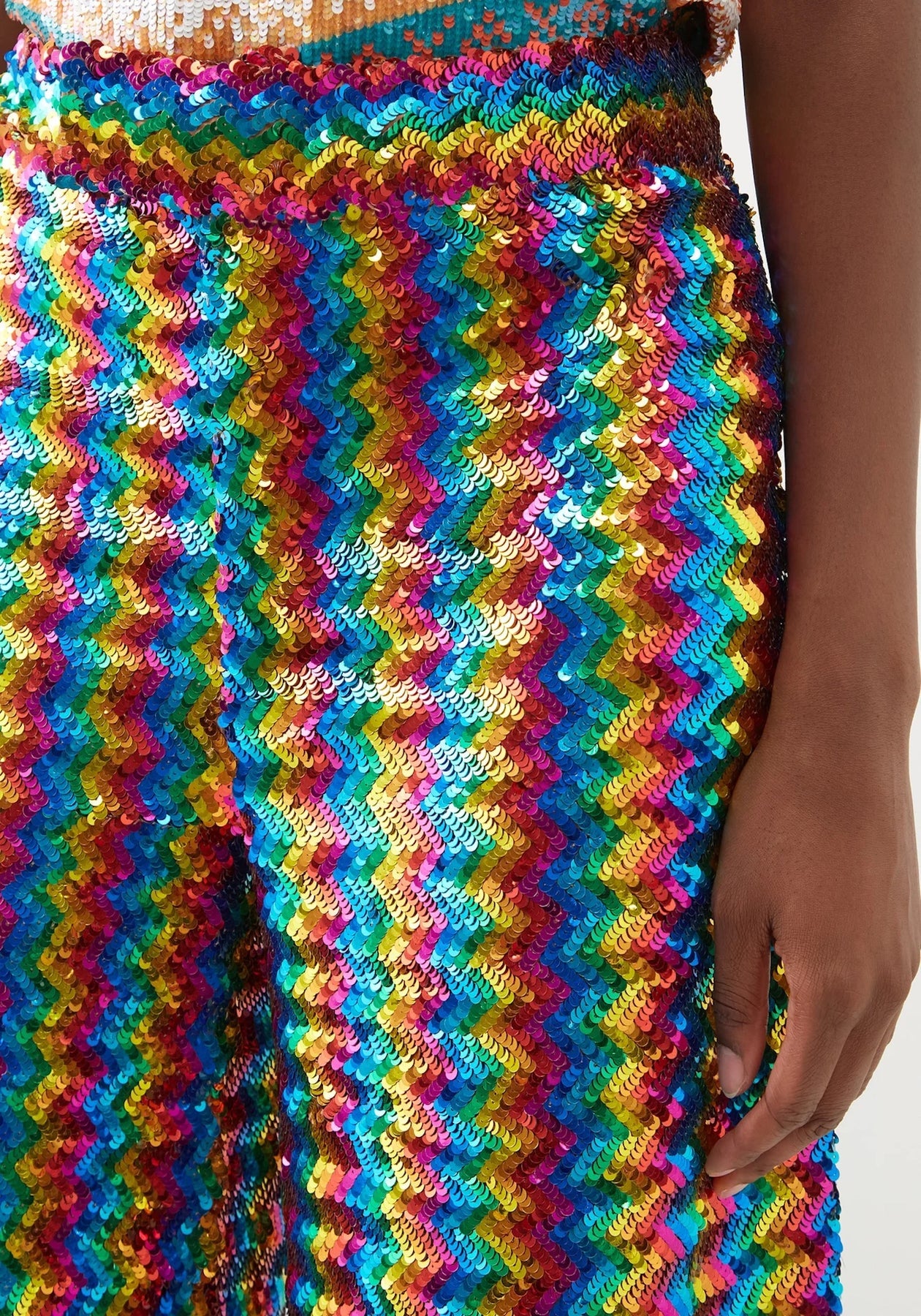 Ashish Sequinned Embellished Rainbow Chevron Georgette Trousers