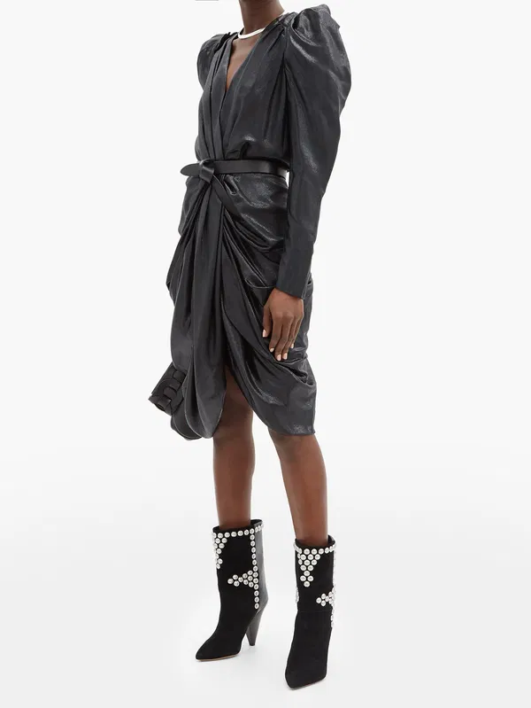 Isabel Marant Layo Studded Cone Heel Suede Black Calf Boots (EU 36)