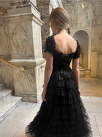 Amy Jane London Black Lace Sweetheart Neck Coquette Sofia Maxi Tulle Dress - House Of Huntington