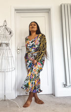 Rixo London Madonna Silk Floral Chain Mixed Satin Wrap Dress - House Of Huntington