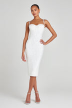 Nadine Merabi Nina White Sequinned Diamante Strap Bodycon Corset Dress