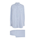 Skims Blue Striped Logo Embroidered Cotton Poplin Pyjama Shirt & Bottoms Sleep Set