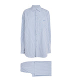 Skims Blue Striped Logo Embroidered Cotton Poplin Pyjama Shirt & Bottoms Sleep Set