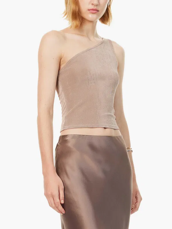 Reformation x Laura Harrier Taupe Maddie Knit One Shoulder Top