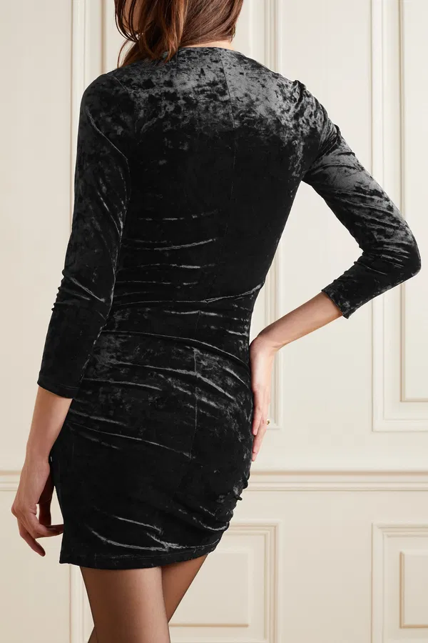 Isabel Marant Goji Black Velvet Sweetheart Neck Mini LBD Dress