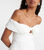 Self-Potrait White Bow Detail Off-Shoulder Crêpe Mini Dress