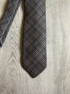 Drake's X Kingsman Prince Of Wales Check Grey Wool Tie - House Of Huntington