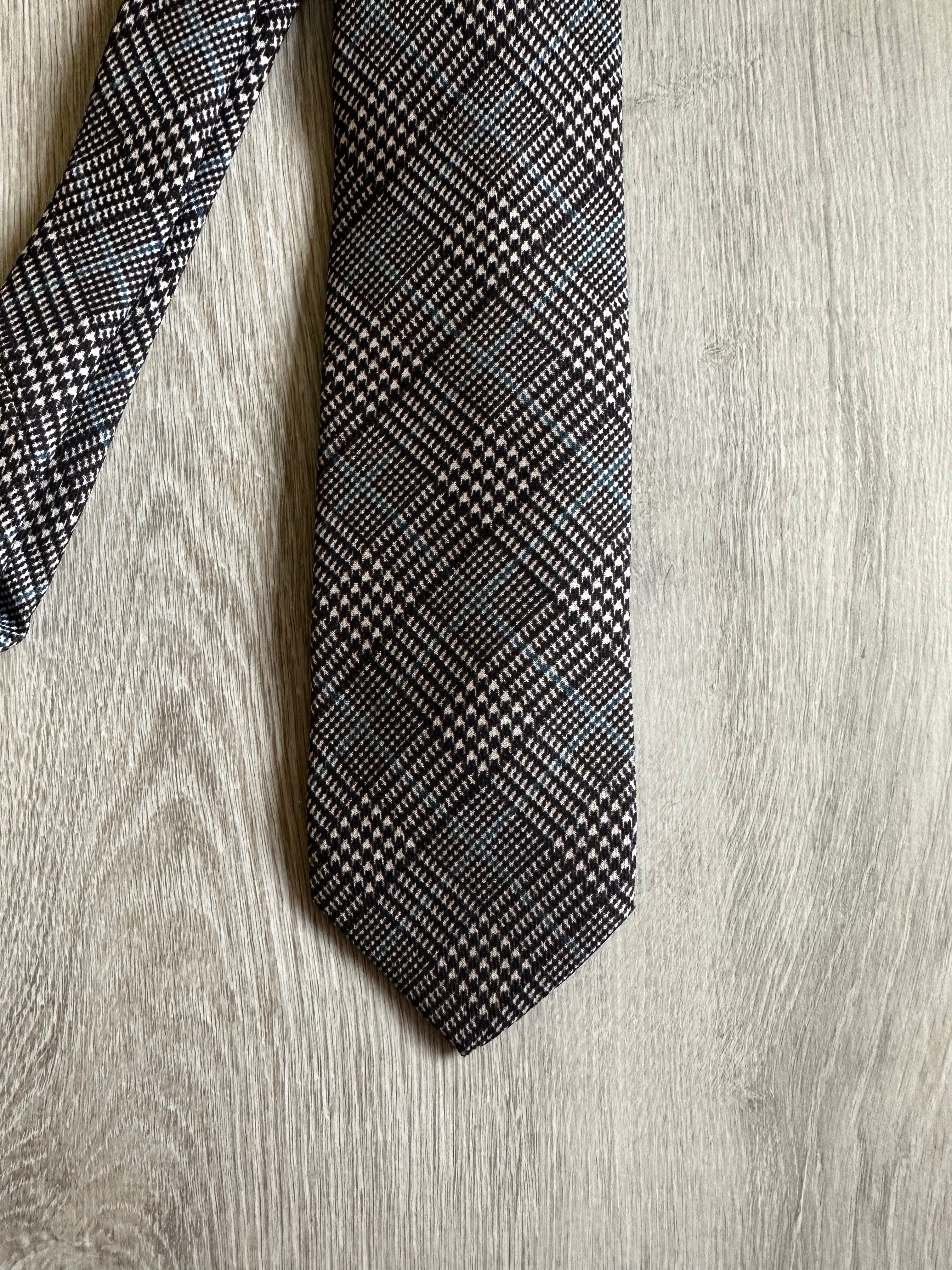 Drake's X Kingsman Prince Of Wales Check Grey Wool Tie - House Of Huntington