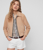 Azari Bomber Honey Brown Suede Jacket
