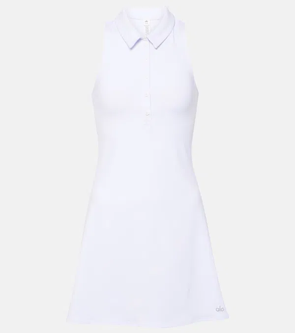 Alo Yoga Charmed White Logo Collared Tennis Dress