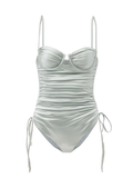 ISA BOULDER Silver Nina Ruched Tie-Up Sides Swimsuit - House Of Huntington