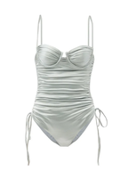 ISA BOULDER Silver Nina Ruched Tie-Up Sides Swimsuit - House Of Huntington