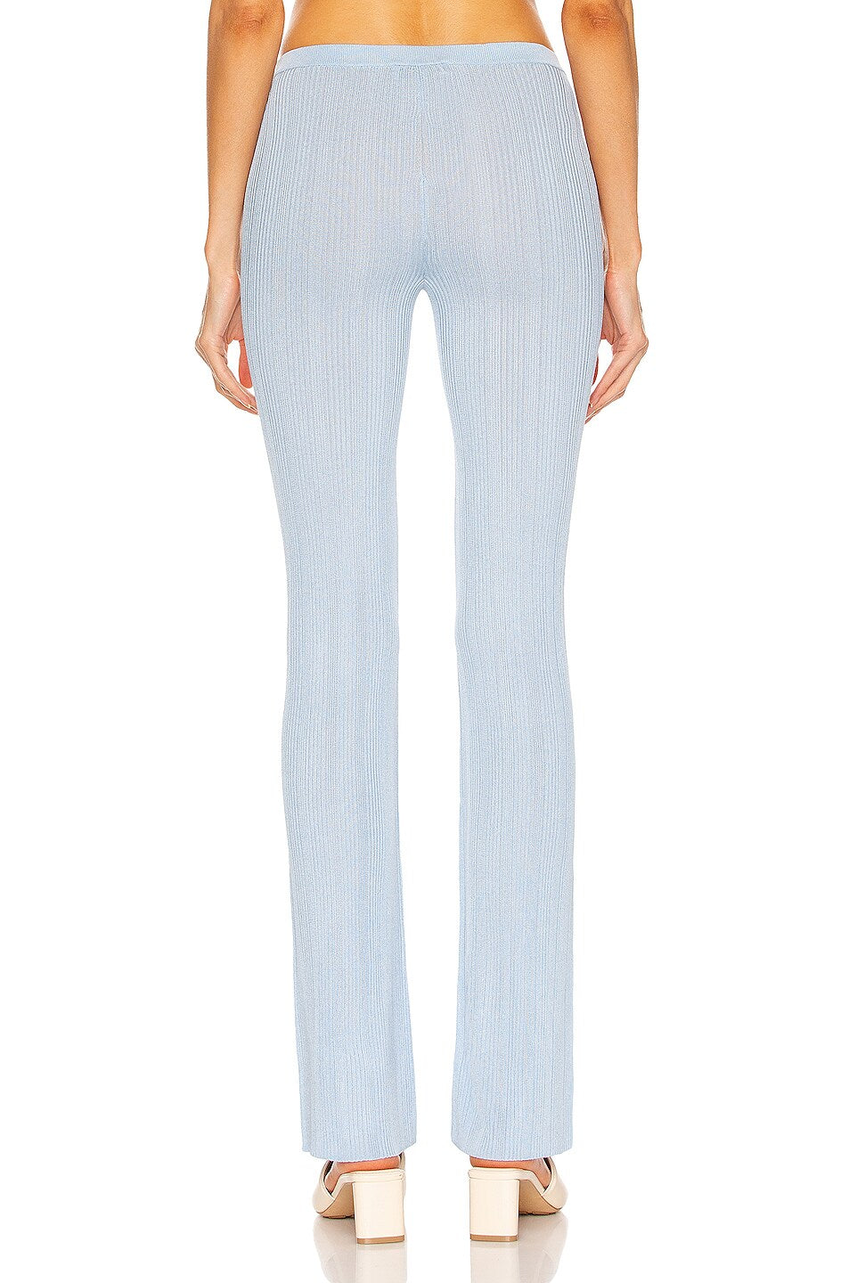 AYA MUSE Blue Ribbed Malachite Flared Pants Trousers - House Of Huntington
