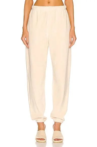 Les Tien Cream Velour Cotton Blend Track Bottoms Sweatpants