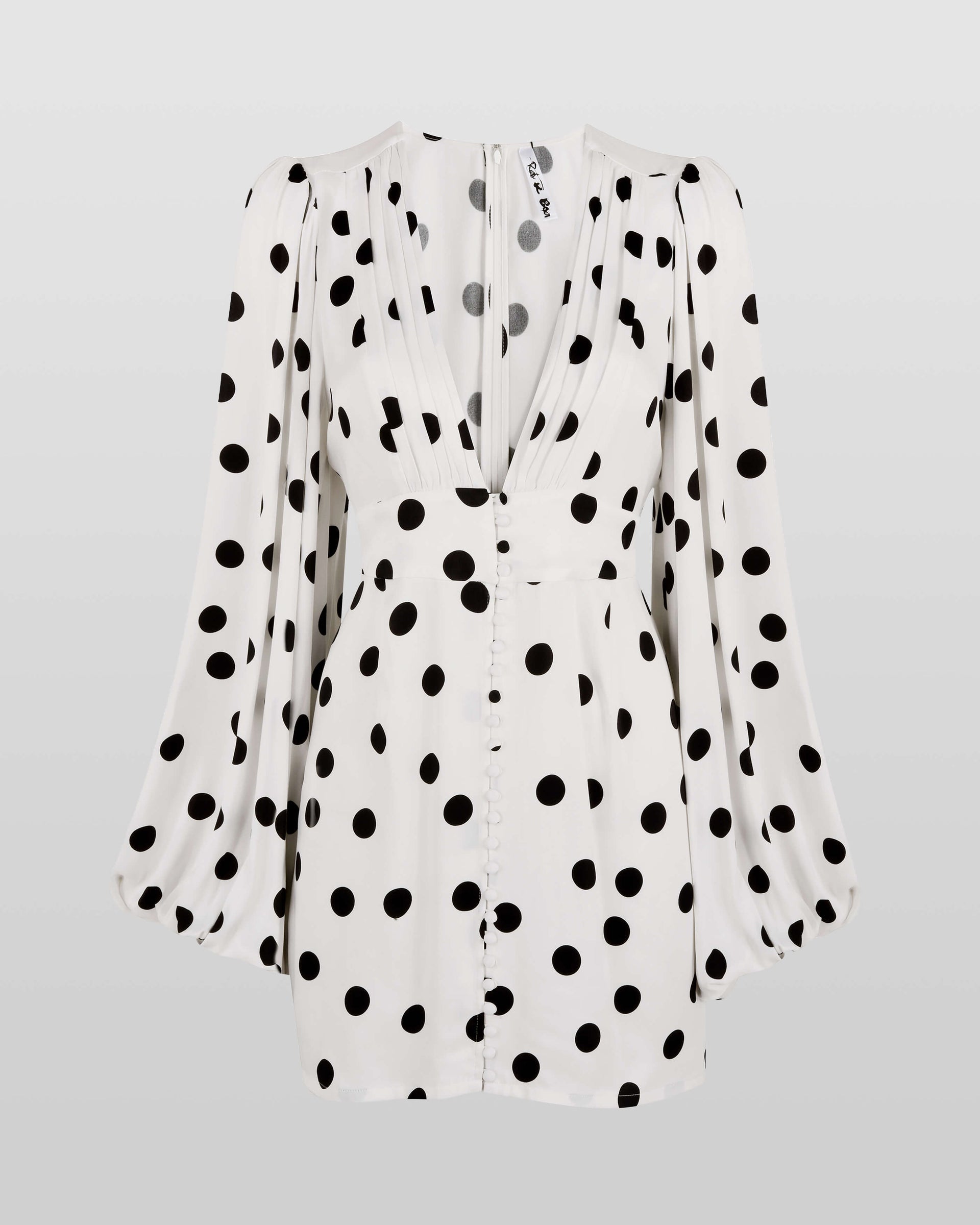 Rat and Boa Rodeo White Perla Polka Dot Plunge Neck Mini Dress
