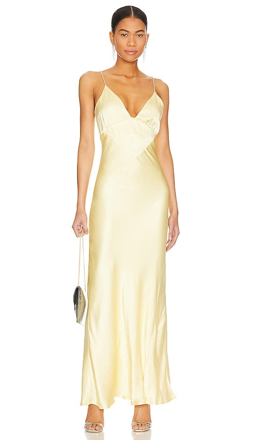 Bardot Yellow Capri Slinky Diamante Strap Slip Dress