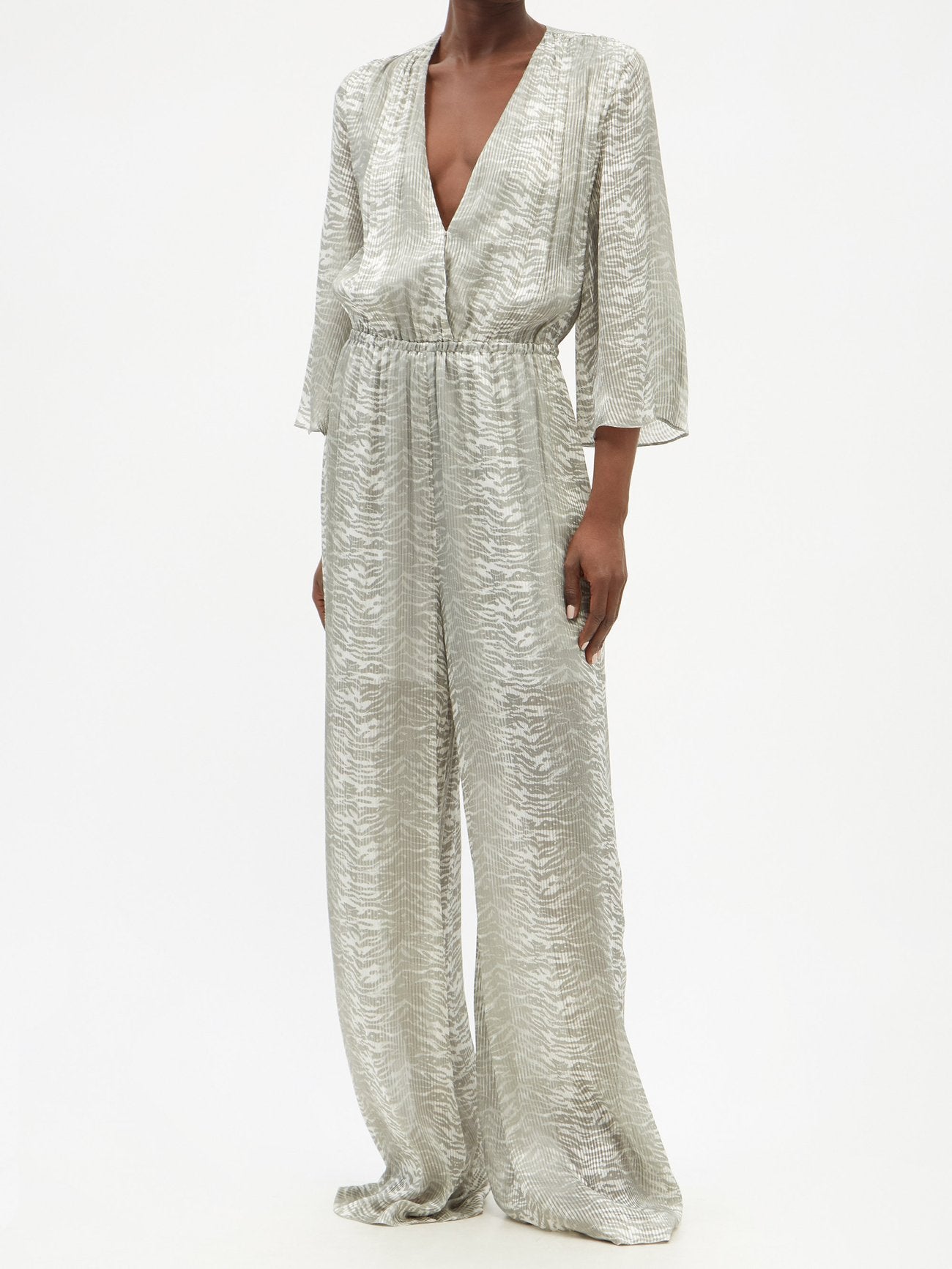 RAEY Grey Silk Blend Tiger-Devoré Jumpsuit - House Of Huntington