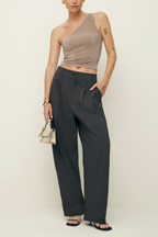 Reformation x Laura Harrier Taupe Maddie Knit One Shoulder Top