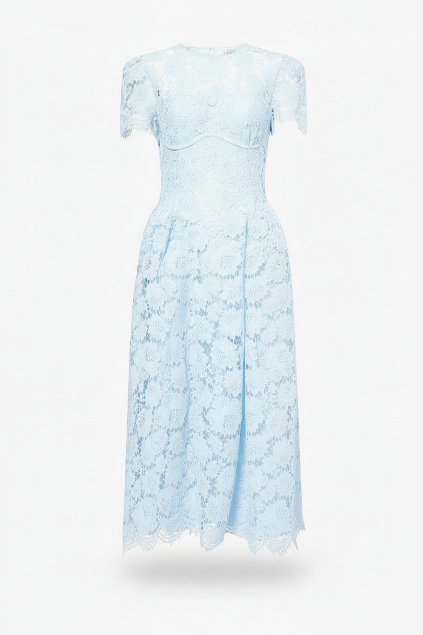 self-portrait short-sleeve lace midi-dress Baby Blue Fine Lace Midi Dress