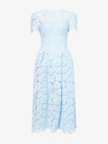 Self-Portrait x Disney Blue Floral-Lace Short-Sleeves Woven Midi Dress