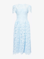 Self-Portrait x Disney Blue Floral-Lace Short-Sleeves Woven Midi Dress