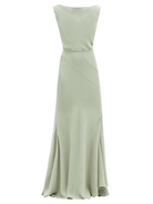RAEY Cowl-Back Silk Seam Detail Pistachio Green Crepe De Chine Maxi Dress - House Of Huntington