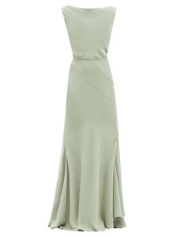 RAEY Cowl-Back Silk Seam Detail Pistachio Green Crepe De Chine Maxi Dress - House Of Huntington