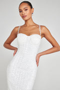 Nadine Merabi Nina White Sequinned Diamante Strap Bodycon Corset Dress