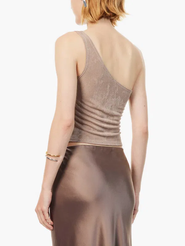 Reformation x Laura Harrier Taupe Maddie Knit One Shoulder Top