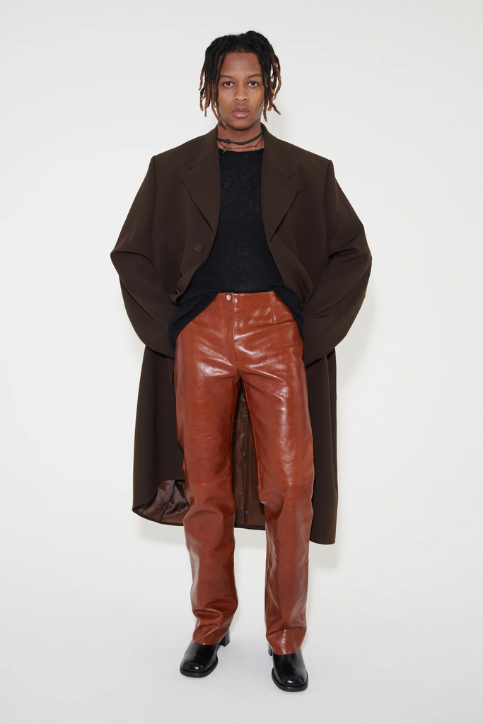 Our Legacy Mens Cognac Brown Leather Biker Pants Trousers - House Of Huntington