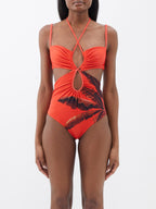 JOHANNA ORTIZ Banana Red Cocoa Print Cut-Out Strappy Swimsuit - House Of Huntington