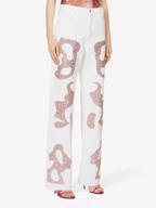 GERMANIER Patch Stone Embellished Straight-Leg Mid-Rise Upcycled-Denim Jeans - House Of Huntington