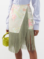Taller Marmo Floral Oriental Jacquard Fringed Skirt