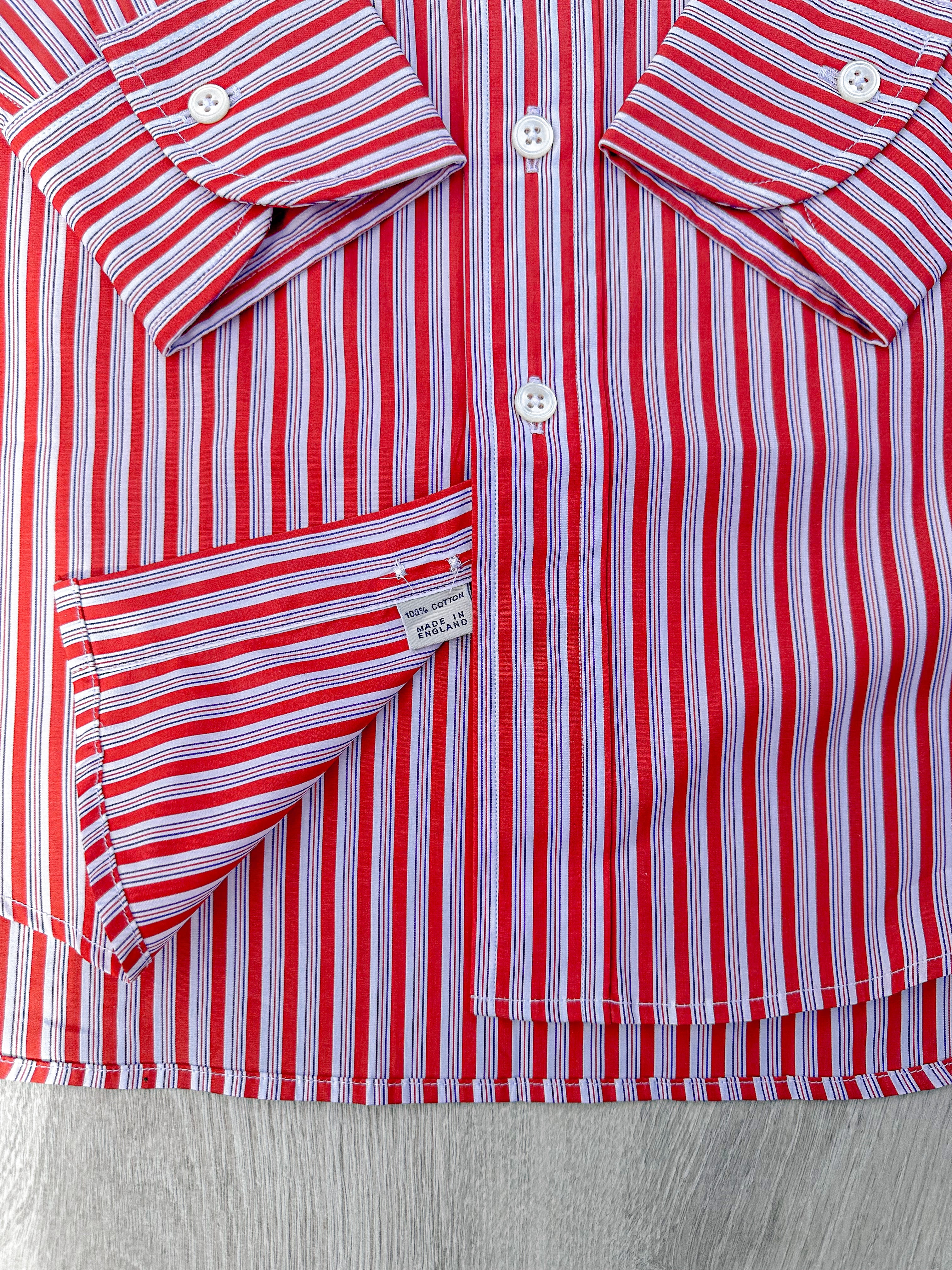 Drake's Red White Cotton Poplin Striped Shirt - House Of Huntington