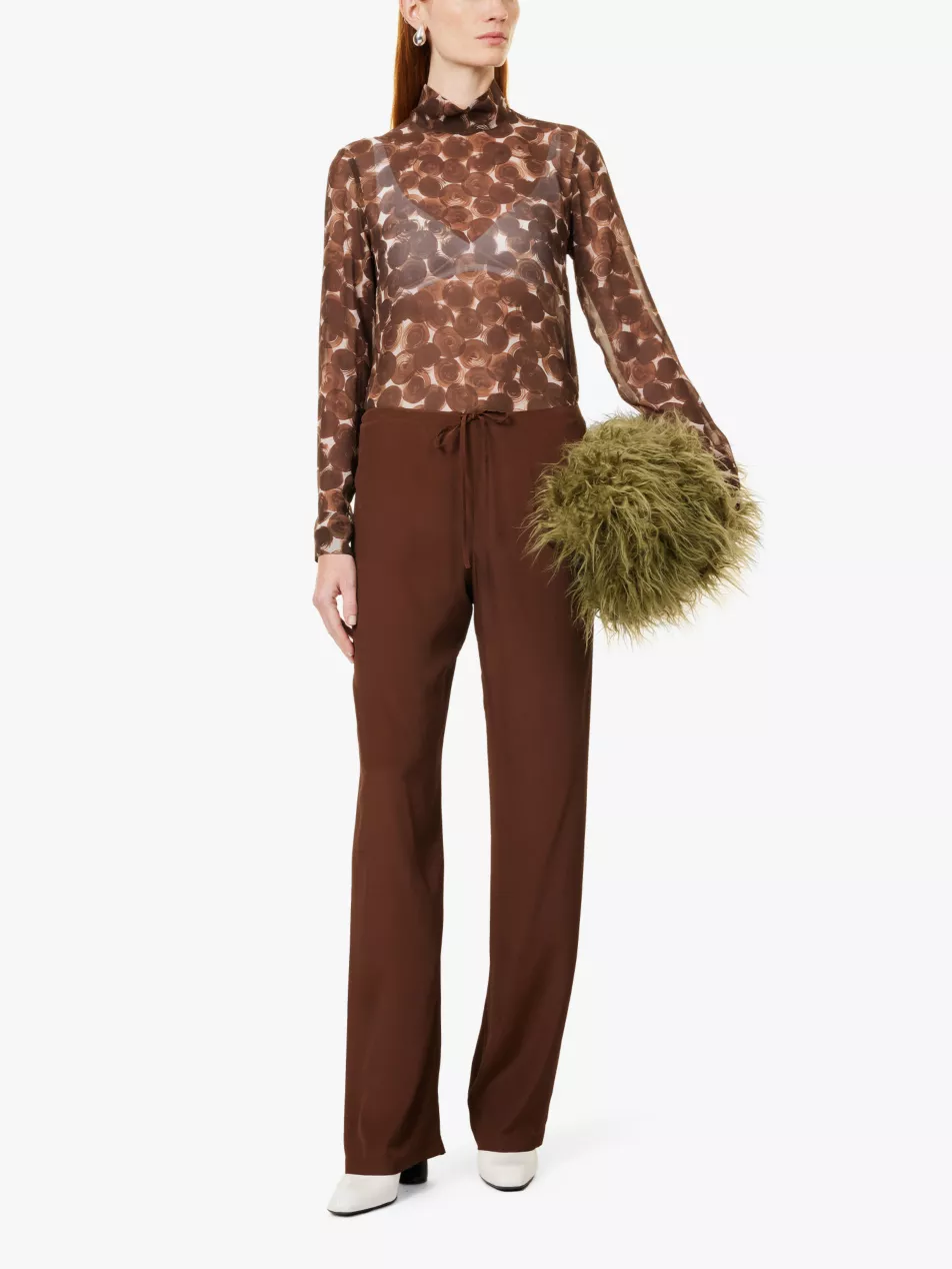 Dries Van Noten Conis Brown Abstract Print Silk Shirt