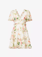 Needle and Thread Harlequin Floral Rose Print Ruffle Detail Mini Dress