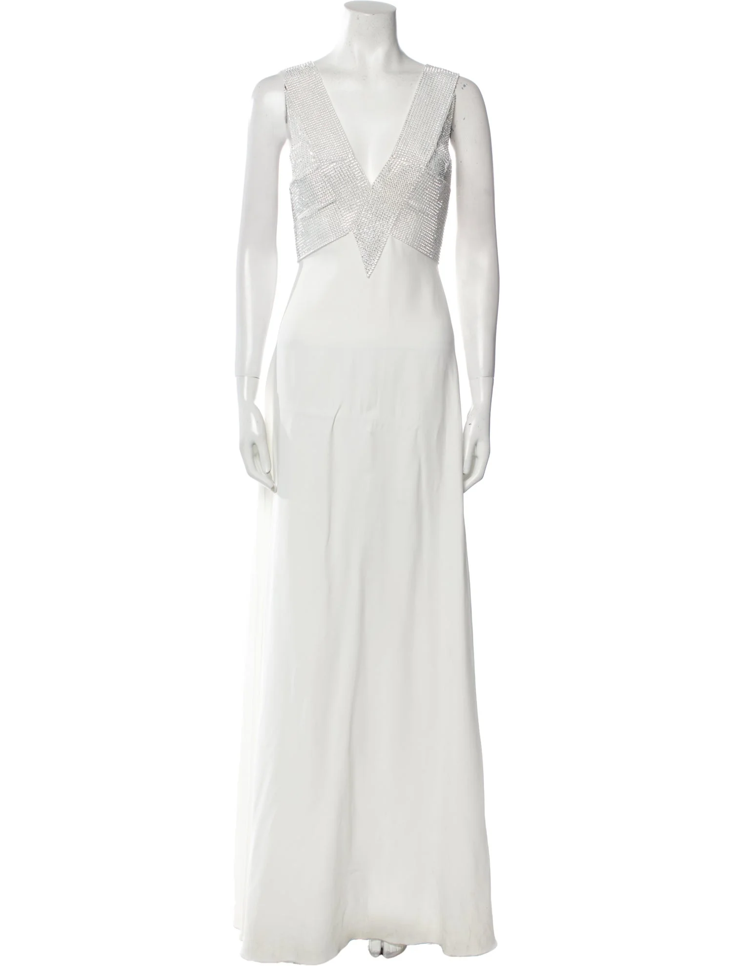 Christopher Kane White Crystal Embellished V-Neck Bridal Maxi Wedding Dress Gown - House Of Huntington